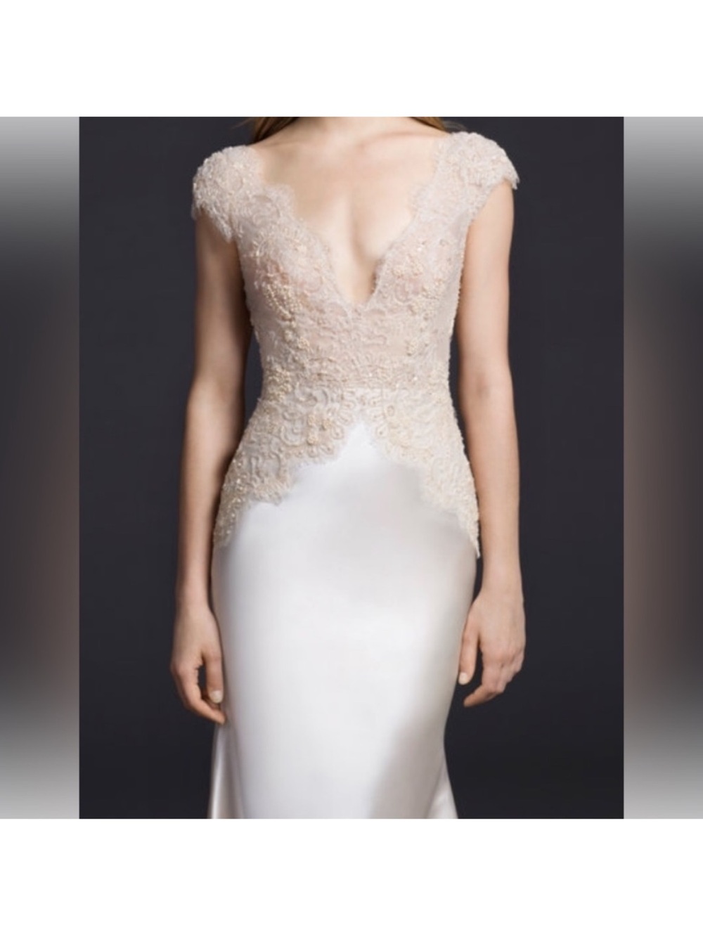 Lazaro Ivory Satin Mermaid Wedding Dress with Beaded Lace Bodice - Picture 5 of 17